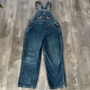 DISNEY Vintage Y2K Mickey & Minnie Denim Jean Bib Carpenter Overalls Size XL